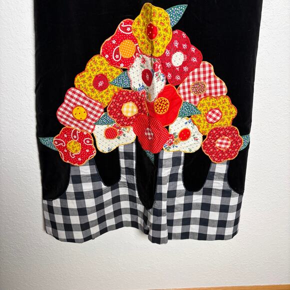 Vintage Black Velvet Maxi Skirt Floral Patchwork Gingham Women's Size 12 - Picture 2 of 7